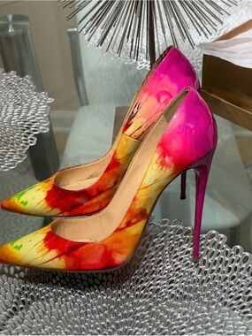 Vibrant Tie-Dye Pointed Toe Stiletto Heels - Pink Multi